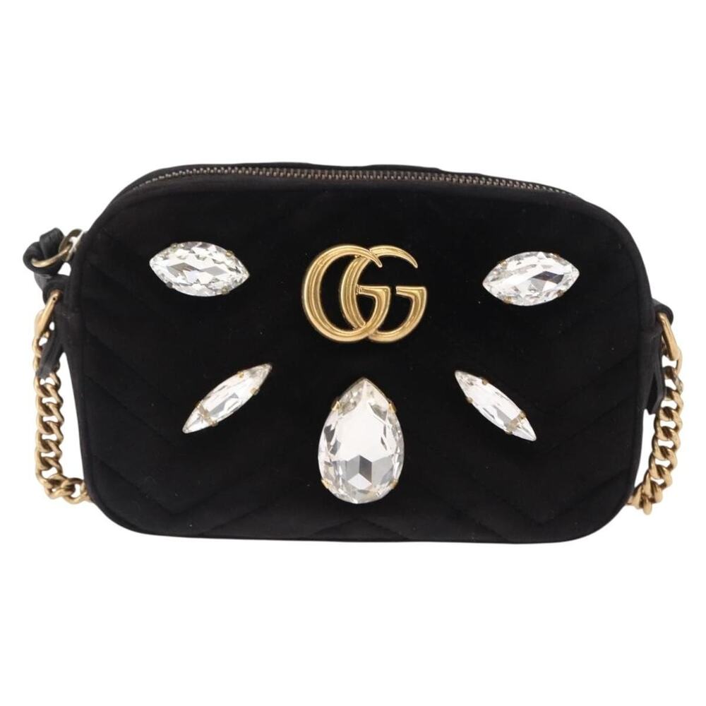 Gucci GG Marmont Mini Suede Camera Bag Chain Crossbody Bag Black